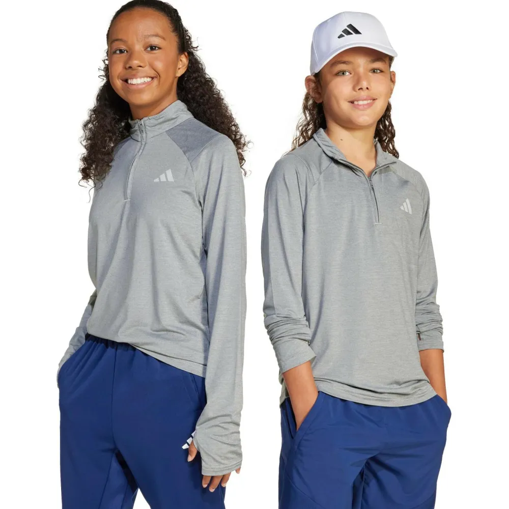 adidas - Kid's Goto PZ 1/4 Zip Longsleeve Tee - Longsleeve Grey Three / Grey One / Reflective Silver Online