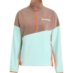adidas Terrex - Women's Terrex Multi Climawarm Fleece Anorak - Fleecejacke Trace Brown / Semi Flash Aqua / Semi Impact Orange Clearance
