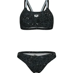 Arena Bademode-- Women's Ribbed Swimsuit Bikini Bandeau - Bikini Multi Black / Black / Sea Foam