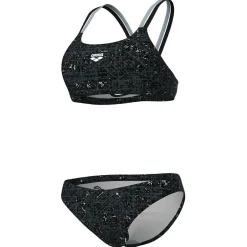 Arena Bademode-- Women's Ribbed Swimsuit Bikini Bandeau - Bikini Multi Black / Black / Sea Foam