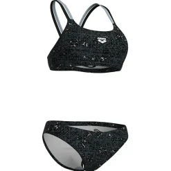 Arena Bademode-- Women's Ribbed Swimsuit Bikini Bandeau - Bikini Multi Black / Black / Sea Foam