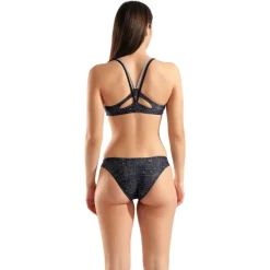 Arena Bademode-- Women's Ribbed Swimsuit Bikini Bandeau - Bikini Multi Black / Black / Sea Foam