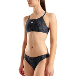 Arena Bademode-- Women's Ribbed Swimsuit Bikini Bandeau - Bikini Multi Black / Black / Sea Foam