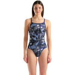 Arena Bademode-- Women's Scratched Swimsuit Super Fly Back - Badeanzug Multi Black / Navy