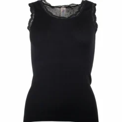 Engel - Women's Achselshirt mit Spitze - Merinounterwäsche Black