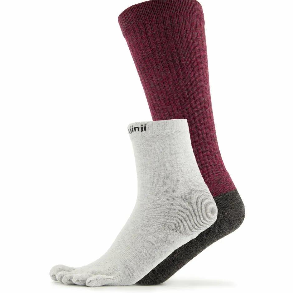Injinji Wandersocken|Socken-- Women's Liner/Hiker Crew Coolmax/Nuwool - Wandersocken Maroon / Gray