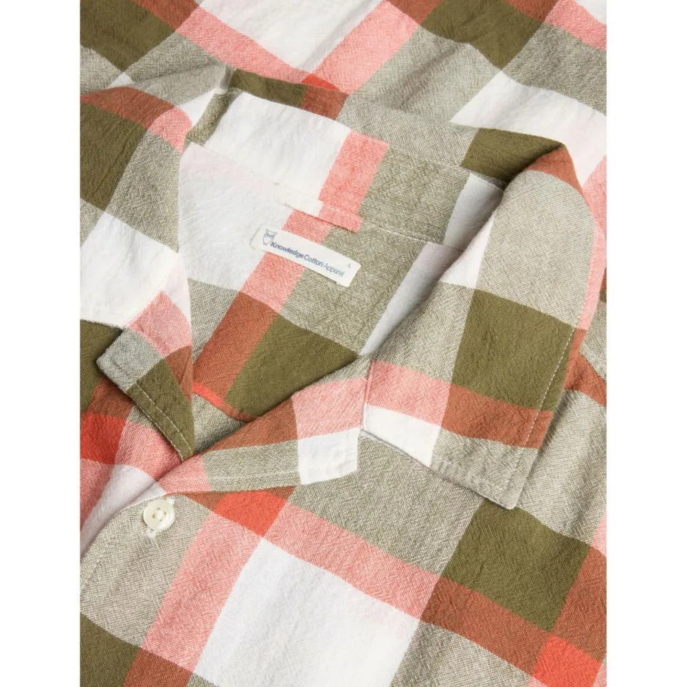 KnowledgeCotton Apparel - Boxed Fit S/S Checkered Shirt - Hemd Beige check Outlet
