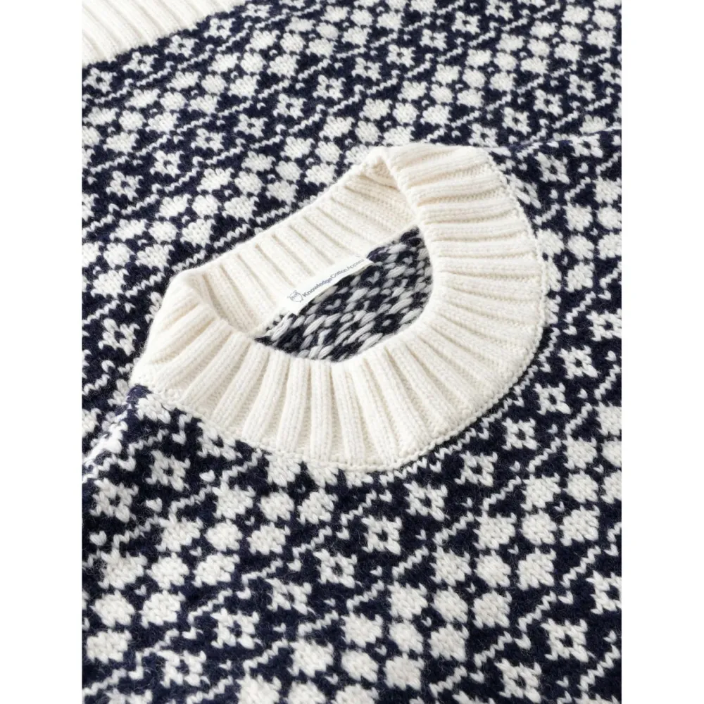 KnowledgeCotton Apparel - Women's Fair Isle Crew Neck - Wollpullover Blue Stripe Best