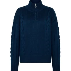 KnowledgeCotton Apparel - Women's M. 1/2 Zip High Neck Cable - Wollpullover Online