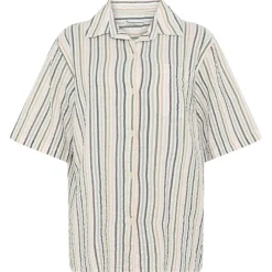 KnowledgeCotton Apparel - Woen' eerucker tripe hort eeved hirt - Bue