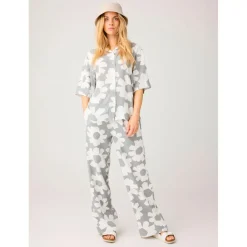 KnowledgeCotton Apparel - Women's Posey Linen-Mix Printed Pants - Freizeithose Grey Outlet