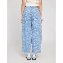 Mazine - Women's Printed Barrel Leg Denim Pants - Jeans Light Blue Wash Online