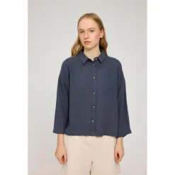 - Woen' 3/4 eeve inen hirt - Bue < Mazine Hot