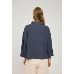 - Woen' 3/4 eeve inen hirt - Bue < Mazine Hot