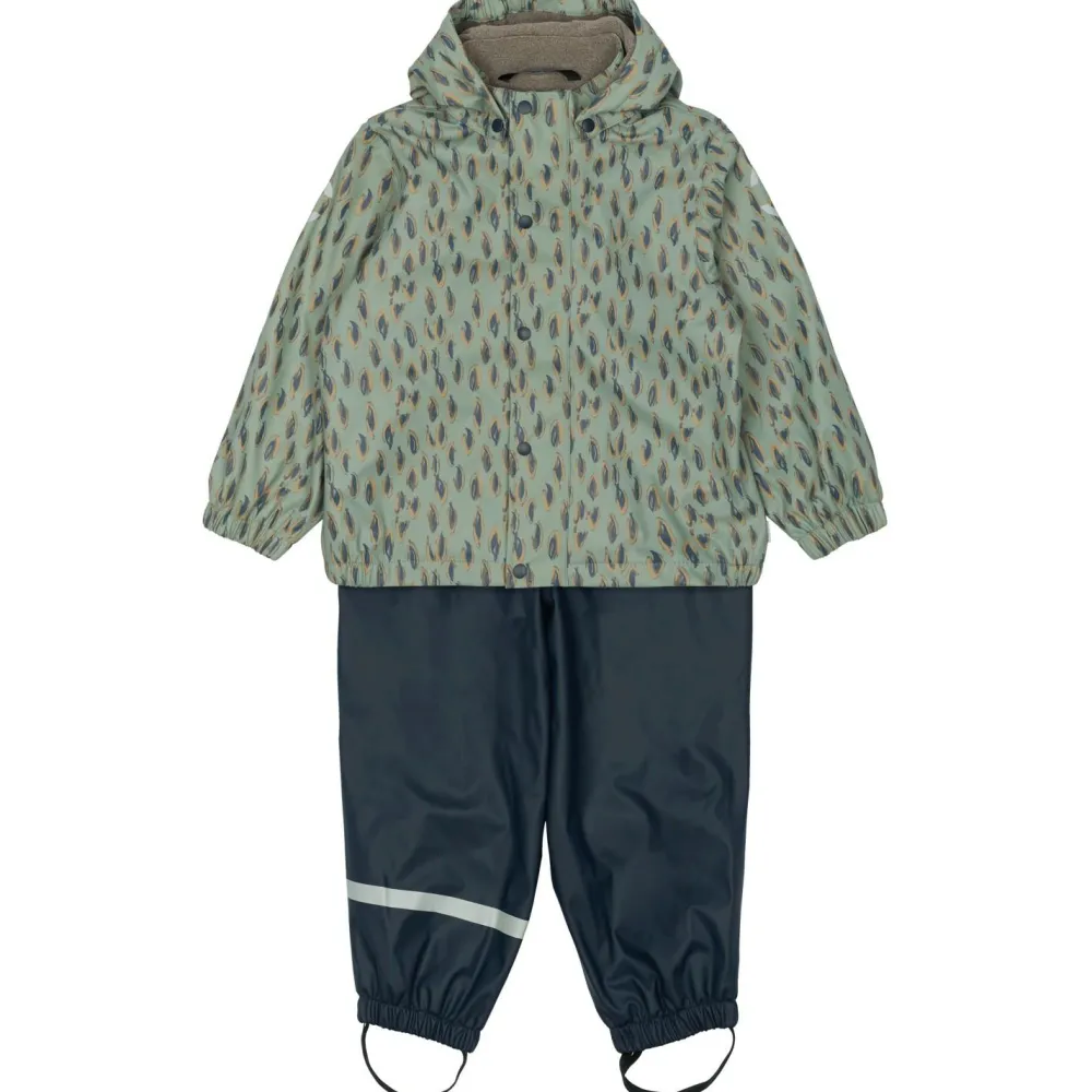 Mikk-Line - Kid's PU Rain Set with Fleece Suspension 104 - Regenset Iceberg Green