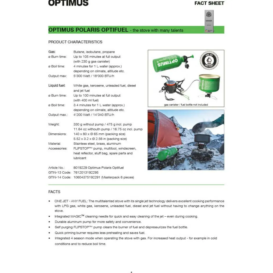 Optimus Trekkingausrüstung|Outdoor-Küche-- Polaris Tactical - Mehrstoffkocher