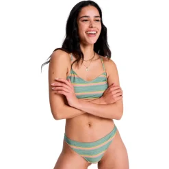 Roxy Bademode-- Women's Ocean Dreamer Cheeky - Bikini-Top Oil Green Say It With Stripes