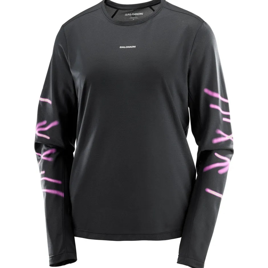 Salomon Laufbekleidung|Shirts, Hemden & Longsleeves-- Women's SHKout Core L/S Tee GFX - Laufshirt Deep Black