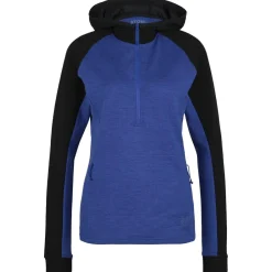 Stoic Alltagsbekleidung|Wanderbekleidung-- Women's Merino260 StadjanSt. 3/4 Zip w. Hood - Merinohoodie Black / Twilight Blue Melange