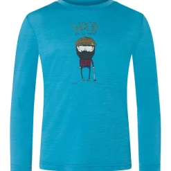 super.natural - Kid's Wood Crafti L/S - Merinoshirt Blue Heaven / Various Discount
