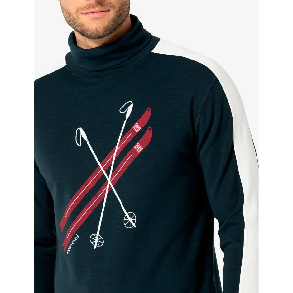 super.natural Skibekleidung|Skipullover-- Kryssede Ski Roll Neck - Pullover Blueberry / Fresh White / High Risk Red