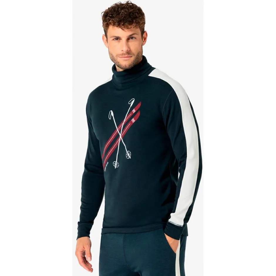 super.natural Skibekleidung|Skipullover-- Kryssede Ski Roll Neck - Pullover Blueberry / Fresh White / High Risk Red