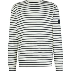 super.natural - Solution Stripe Bio Crew - Merinopullover Fresh White / Navy Stripe Online