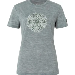 super.natural Alltagsbekleidung|Wanderbekleidung-- Women's Ornament Tee - Merinoshirt Cashmere Grey Melange / Leaf Melange / White Stone