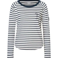 super.natural - Women's Sea Horse Stripe Bio Crew - Merinolongsleeve Fresh White / Navy Stripe / Salute Discount