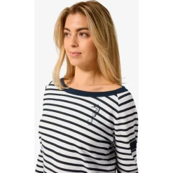 super.natural - Women's Sea Horse Stripe Bio Crew - Merinolongsleeve Fresh White / Navy Stripe / Salute Discount