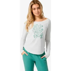super.natural - Women's Under The Sea Crew - Longsleeve Fresh White / White Stone / Lagoon Green Discount