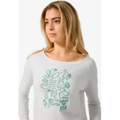 super.natural - Women's Under The Sea Crew - Longsleeve Fresh White / White Stone / Lagoon Green Discount